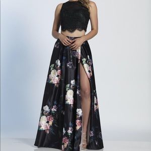 Dave & Johnny Floral Two Piece Prom Dress